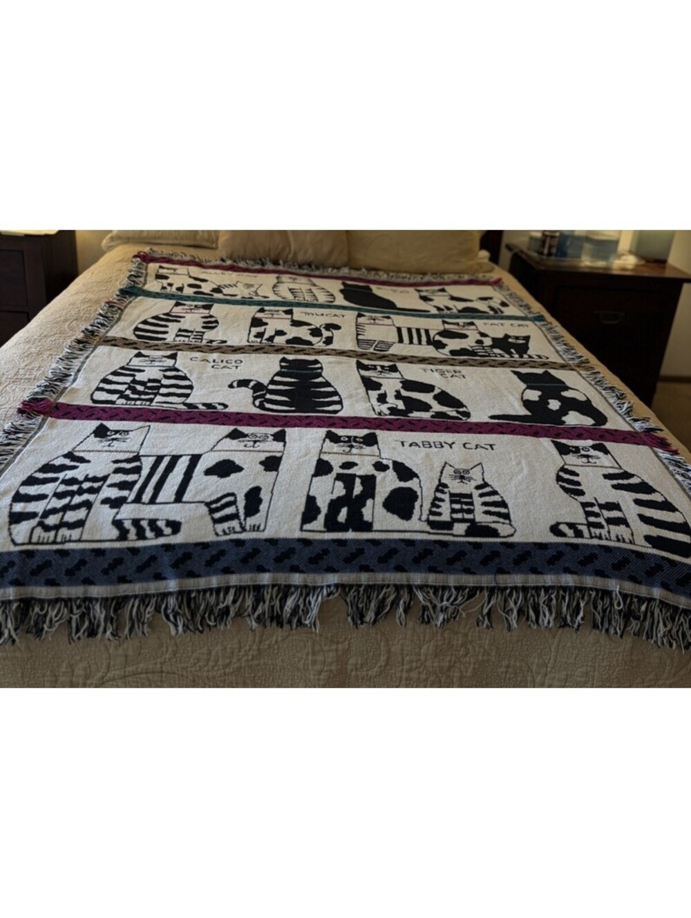 VTG Crown Crafts Pat Meyers CATS Woven Throw 100% Cotton USA